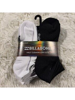 Billabong mens 8 pack half cushion low cut socks NWT size 10-13